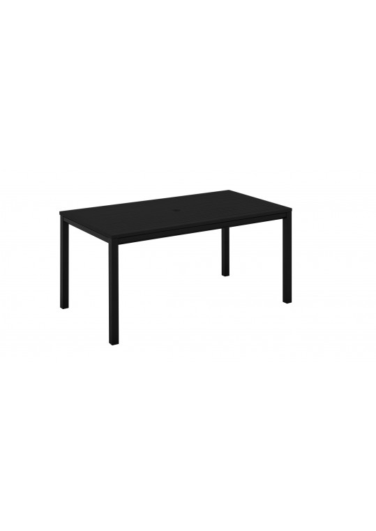 Azore/Riva 63" x 34" Dining Table - Black Aluminum Top w/ Parasol Hole - Gunmetal